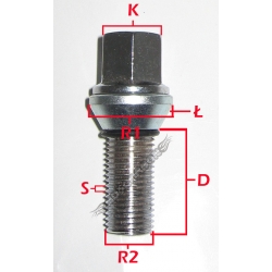 Śruba pływająca do kół 12x1,25x45 stożek 17 chrom długa